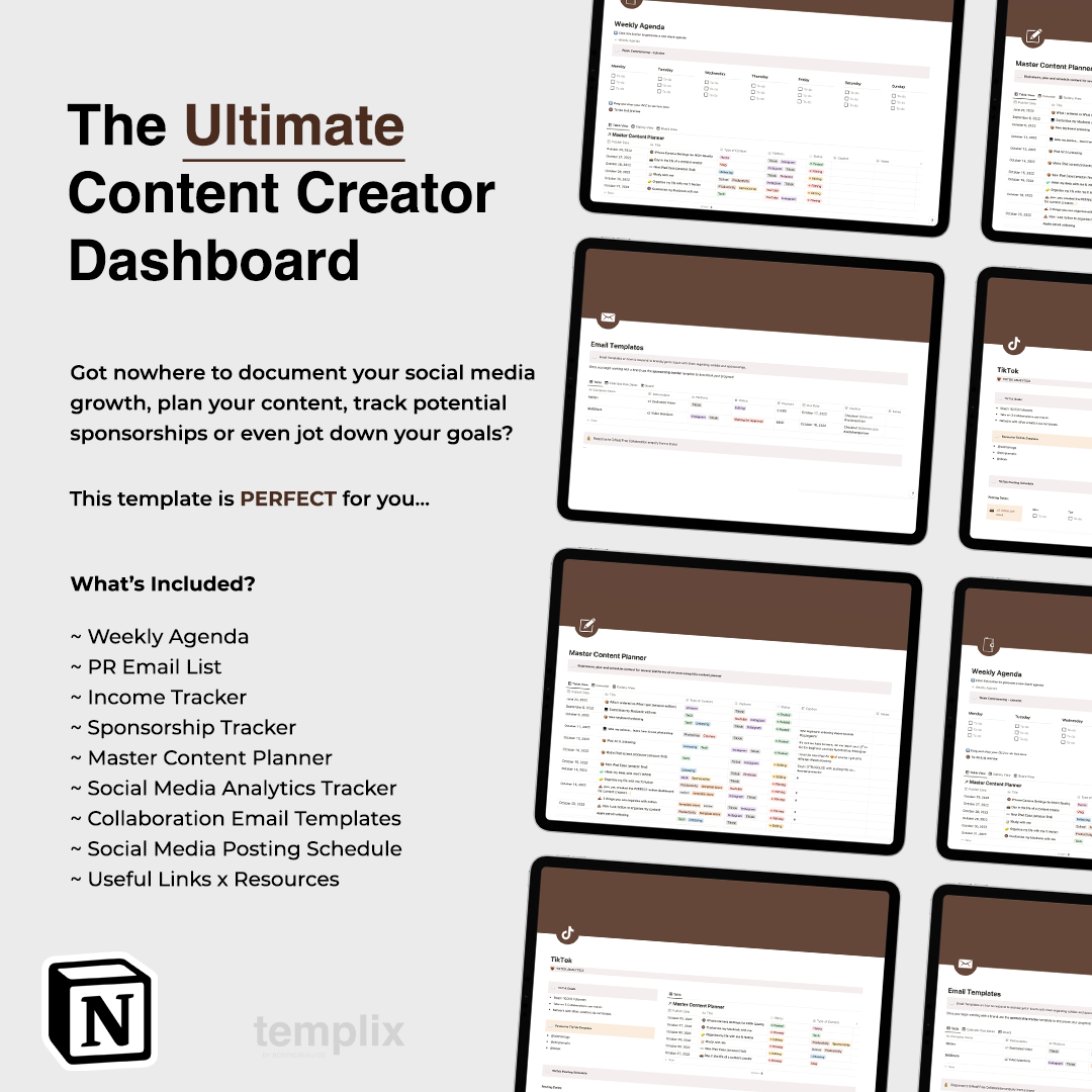 Notion Content Creator Dashboard Template templix