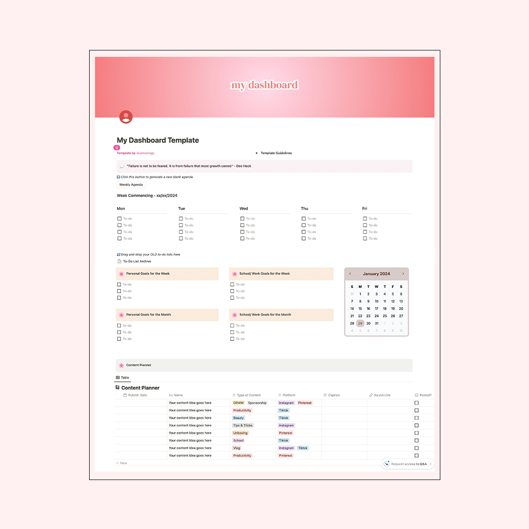 Notion Dashboard Template templix