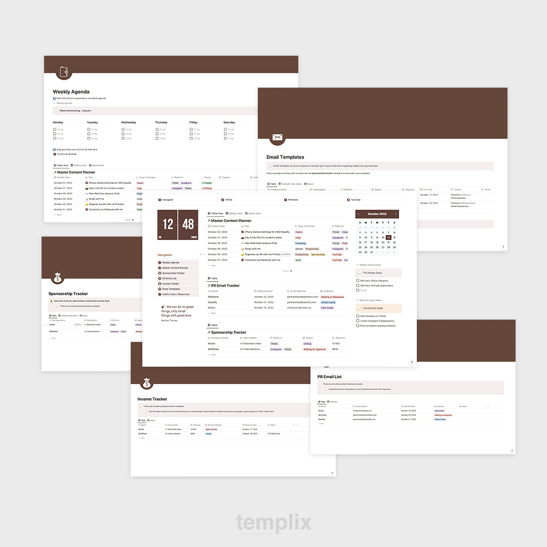 Notion Content Creator Dashboard Template templix